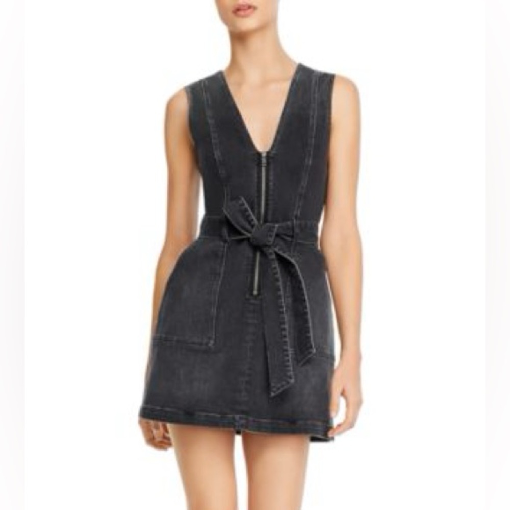 Alice + Olivia Black Denim Sleeveless Zip-Up Belted Sheath Dress